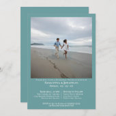 ミニマルティール（緑がかった色）写真結婚のリハーサルディナー 招待状 (正面/裏面)