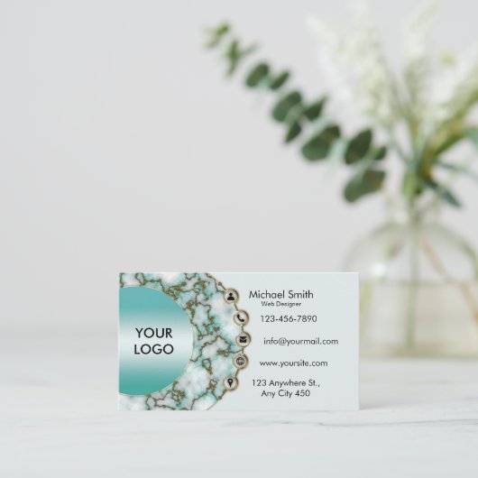 ミニマルティール（緑がかった色）大理石金ゴールドグリッタープロフェッショナル 名刺 (スタンド正面)