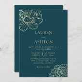 ミニマルティール(緑がかった色)金ゴールド結婚フローラ 招待状 (正面/裏面)