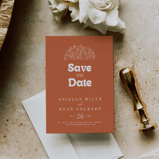 ミニマルテラコッタワイルドフラワーの結婚式 セーブザデート