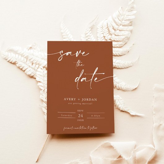 ミニマルテラコッタSave the Date | 現代のボヘミアンスタイル 招待状