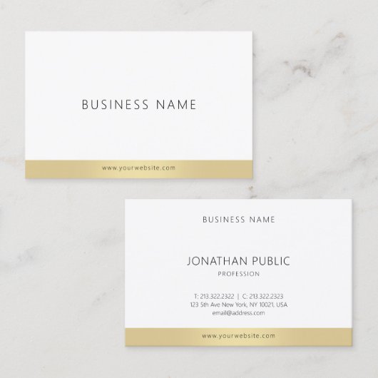 ミニマルテンプレートエレガント金ゴールド白モダンい表 名刺 (正面/裏面)