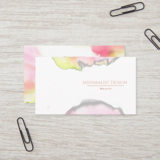 ミニマルテンプレート水の色グリーン&ピンク 名刺 (正面/裏面インサイチュ)