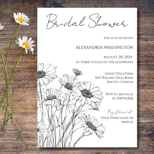 ミニマルデイジーブライダルシャワー招待 招待状