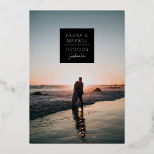 ミニマルデコ写真 セーブザデート ゴールド 箔招待状 (正面)