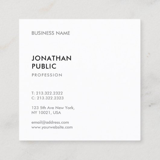 ミニマルデザインテンプレートエレガントプロフェッショナル スクエア名刺 (裏面)