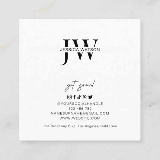 ミニマルトレンディーフルフォトシンプル写真 スクエア名刺 (裏面)