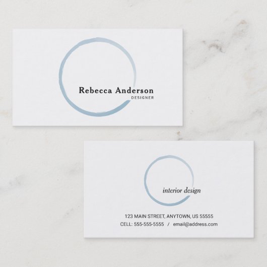 ミニマルトレンディーブルーウォーターカラーサークル 名刺 (正面/裏面)