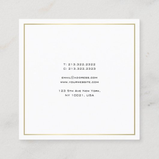 ミニマルトレンディープロフェッショナルエレガント金ゴールドルック スクエア名刺 (裏面)