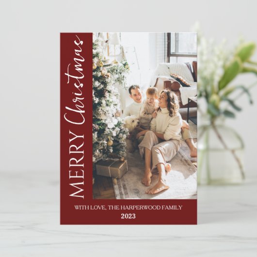 ミニマルトレンディーモダンフォトファミリークリスマス シーズンカード (スタンド正面)