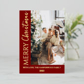 ミニマルトレンディーモダンフォトファミリークリスマス 箔シーズンカード (立ち正面)