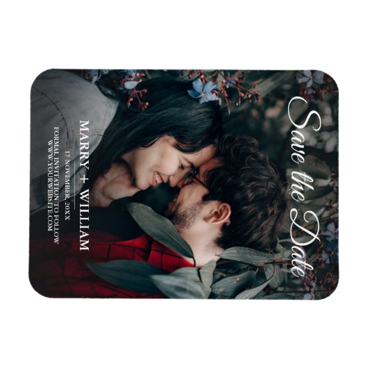 ミニマルトレンディー写真日付の結婚ギフトを保存 マグネット (横)