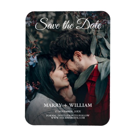 ミニマルトレンディー写真日付の結婚ギフトを保存 マグネット (縦)