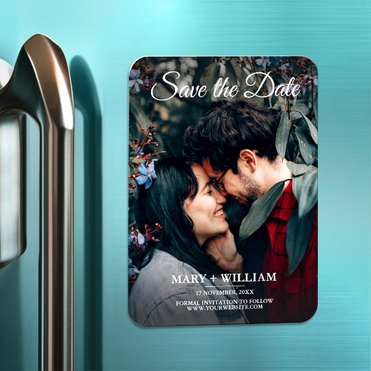 ミニマルトレンディー写真日付の結婚ギフトを保存 マグネット