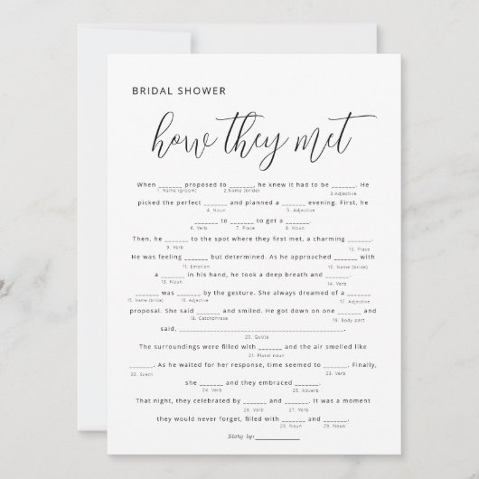 ミニマルトレンディー彼らがブライダルシャワーゲームに会った (正面)