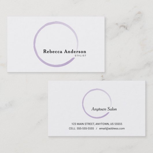ミニマルトレンディー紫色の水彩円 名刺 (正面/裏面)