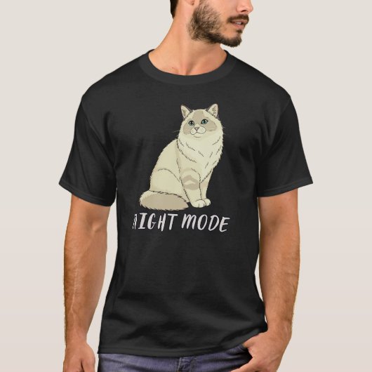 ミニマルナイトモードの猫のイラスト Tシャツ (正面)