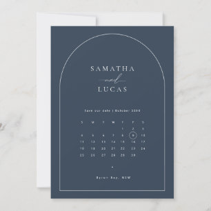 ミニマルネイビーアーチカレンダー Save the Date 招待状