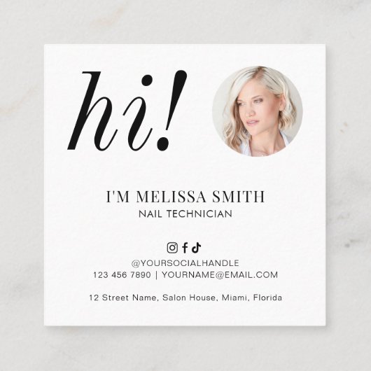 ミニマルネイルアーティストサロンマニキュアモダン写真 スクエア名刺 (裏面)