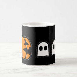 ミニマルハロウィン かわいいカボチャと3体の幽霊 コーヒーマグカップ