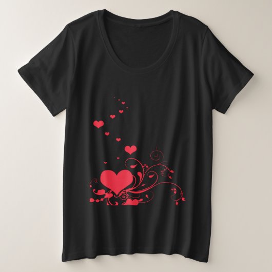 ミニマルハートと優雅な曲線フラワー プラスサイズTシャツ (デザイン正面)