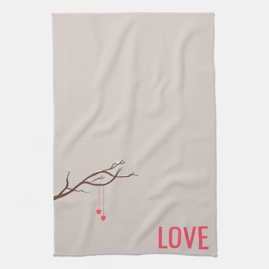 ミニマルハートの木のバレンタインデザイン キッチンタオル (縦)