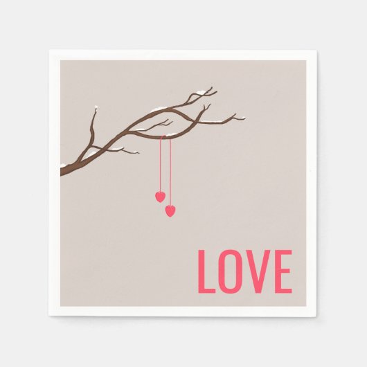 ミニマルハートの木のバレンタインデザイン スタンダードカクテルナプキン (正面)