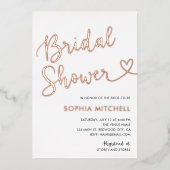 ミニマルハートスクリプトホワイトブライダルシャワー 箔招待状 (正面)