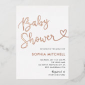 ミニマルハートスクリプトホワイトベビーシャワー 箔招待状 (正面)