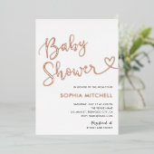 ミニマルハートスクリプトホワイトベビーシャワー 箔招待状 (立ち正面)