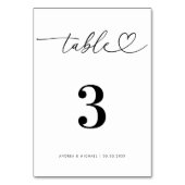 ミニマルハートスクリプト黒と白結婚の テーブルナンバー (裏面)