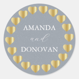 ミニマルハートダスティブルー結婚ズ封筒用シール ラウンドシール