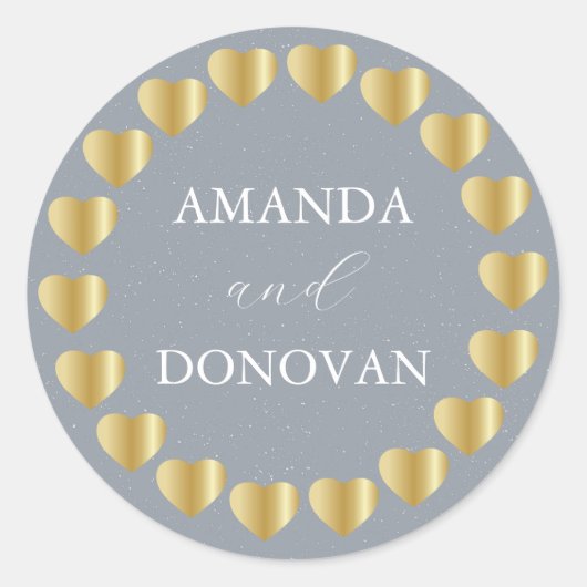 ミニマルハートダスティブルー結婚ズ封筒用シール ラウンドシール (正面)