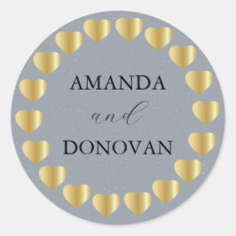 ミニマルハートダスティブルー結婚ズ封筒用シール ラウンドシール