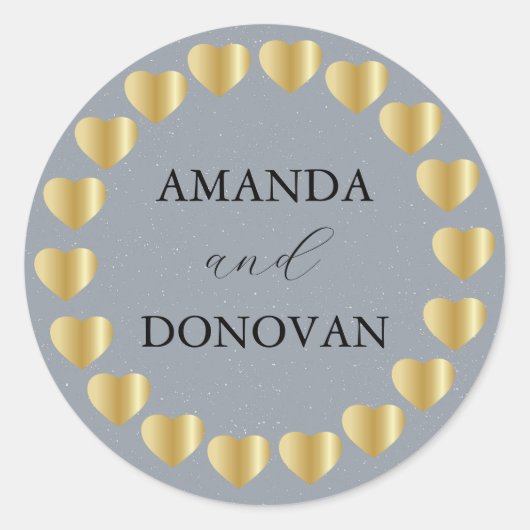 ミニマルハートダスティブルー結婚ズ封筒用シール ラウンドシール (正面)