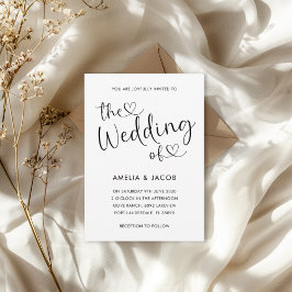 ミニマルハートブラック&ホワイト書道結婚ズ 招待状