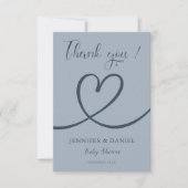 ミニマルハートブルーエレガントモダンベビーシャワー サンキューカード (正面)