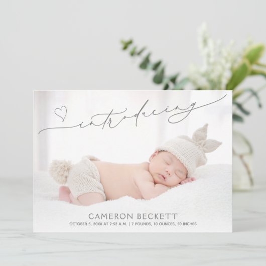 ミニマルハートベビー写真誕生 案内状 (スタンド正面)