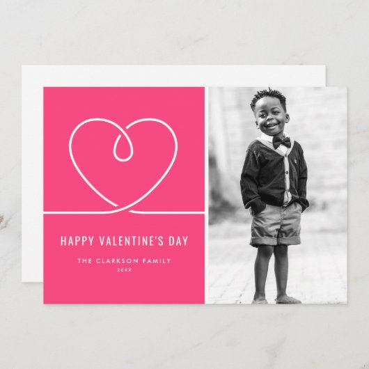 ミニマルハートホットピンクバレンタインデーの写真 シーズンカード (正面/裏面)