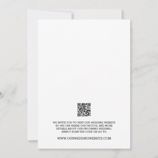 ミニマルハートワンフォトウェディングの日付を保存 招待状 (裏面)