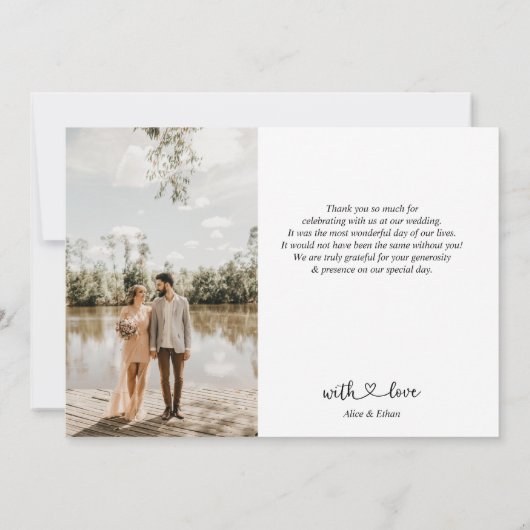 ミニマルハート書道結婚写真 サンキューカード (裏面)