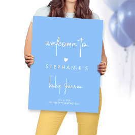 ミニマルハート男の赤ちゃんシャワーブルーウェルカム ポスター