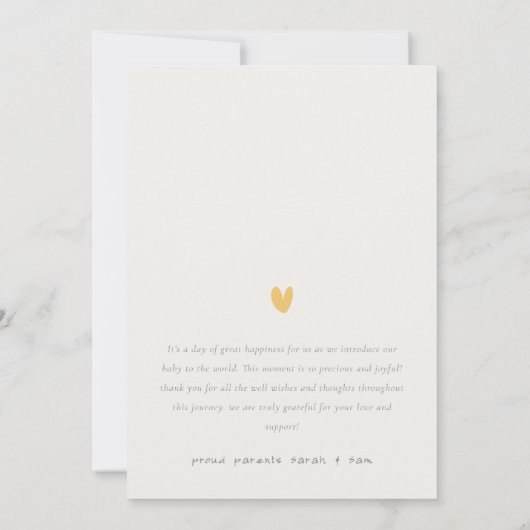 ミニマルハート賛美写真の誕生の発表 サンキューカード (裏面)