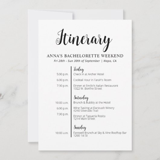 ミニマルバチェロレッテ旅程招待状 招待状 (正面)