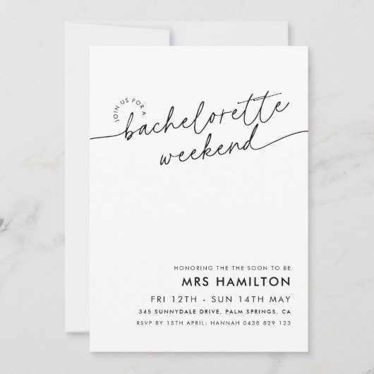 ミニマルバチェロレッテ週末の日程 招待状 (正面)