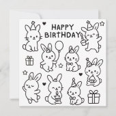 ミニマルバニー落書き 誕生日カード カード (正面)