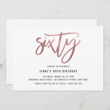 ミニマルバラゴールドフォイル60誕生日招待状