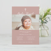 ミニマルバラピンク写真バプテスマ《キリスト教》洗礼式や命名式 招待状 (スタンド正面)