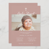 ミニマルバラピンク写真バプテスマ《キリスト教》洗礼式や命名式 招待状 (正面/裏面)