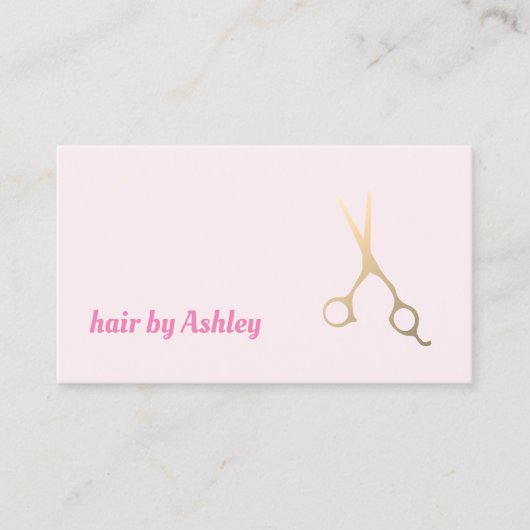 ミニマルバラフェイク金ゴールドはさみ美容師 名刺 (正面)